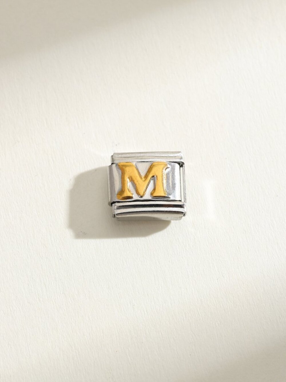 Letter M Raised Gold and Silver Initial 9mm Stainless Steel Italian Charm